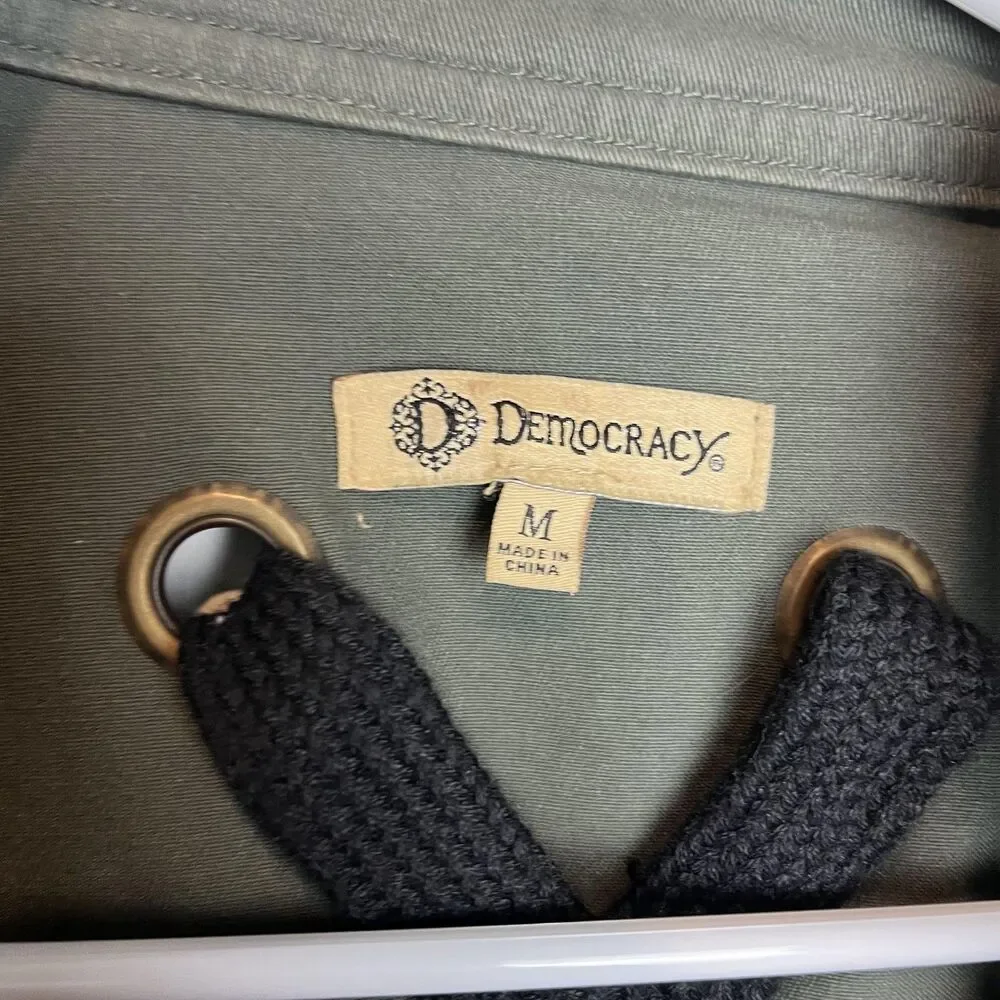 Democracy Jacket Womens M‎ Green 100% Cotton Military Snap Front Studded Lace Up